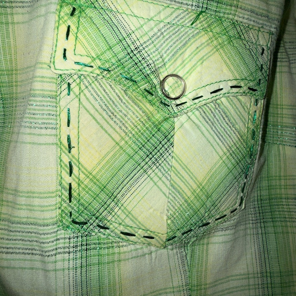 Panhandle Slim Green Cowgirl Core Plaid Western Snap Shirt Metallic Womens M - Picture 5 of 13